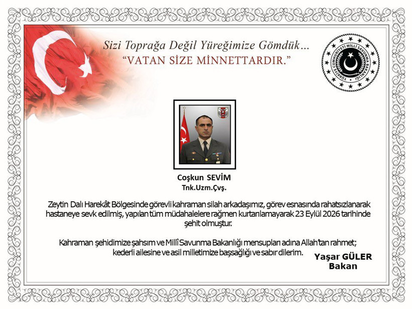 MSB açıkladı: Zeytin Dalı Harekat Bölgesi'nde 1 asker şehit oldu - Resim : 1