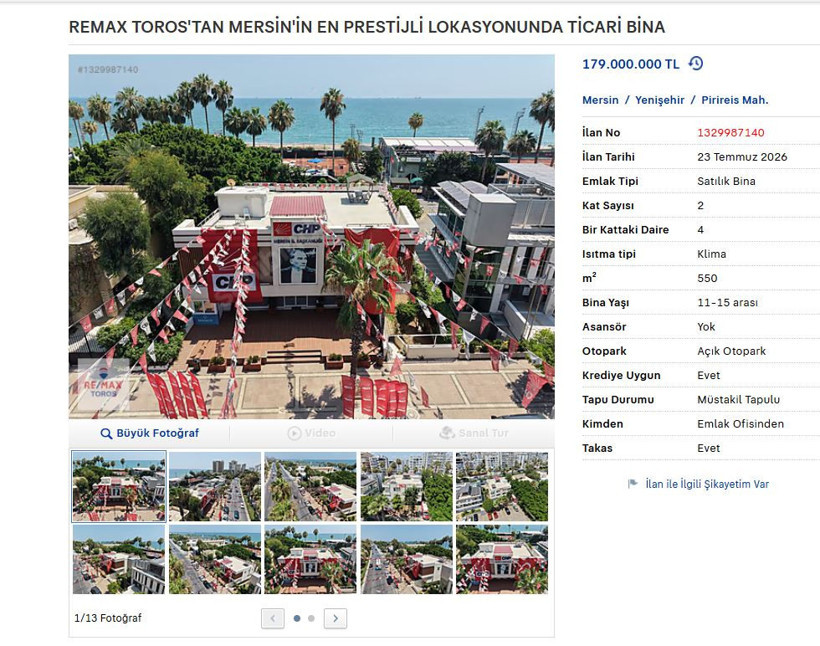 CHP Mersin İl Başkanlığı binası satışa çıkarıldı: Fiyatı dudak uçuklattı - Resim : 1