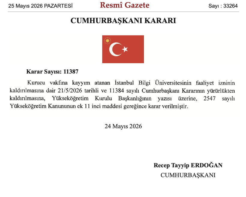 Cumhurbaşkanı kararnamesi ile kapatılmıştı: İstanbul Bilgi Üniversitesi yeniden açıldı - Resim : 1