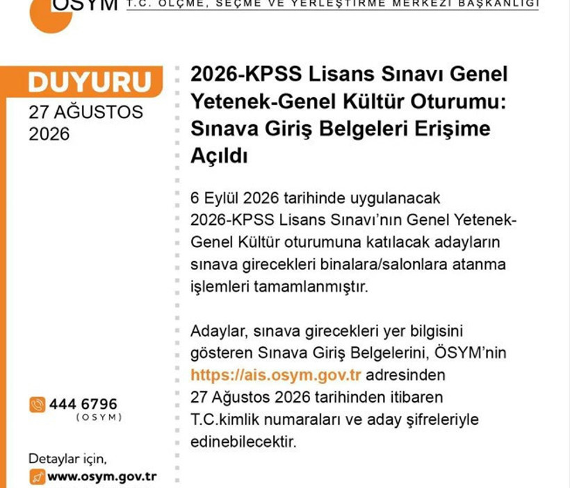 2026 KPSS lisans sınav giriş yerleri erişime açıldı: Milyonlarca aday bekliyordu - Resim : 1