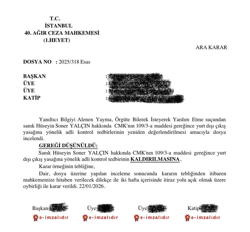 İBB Dosyası'ndan Soner Yal&ccedil;ın kararı resen kaldırıldı: 'Mahkemenin tarafsızlığına g&ouml;lge d&uuml;ş&uuml;rm&uuml;şt&uuml;r' - Resim : 1