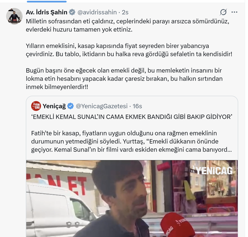 İdris Şahin: Bu tablo, iktidarın bu halka reva g&ouml;rd&uuml;ğ&uuml; sefaletin ta kendisidir - Resim : 1