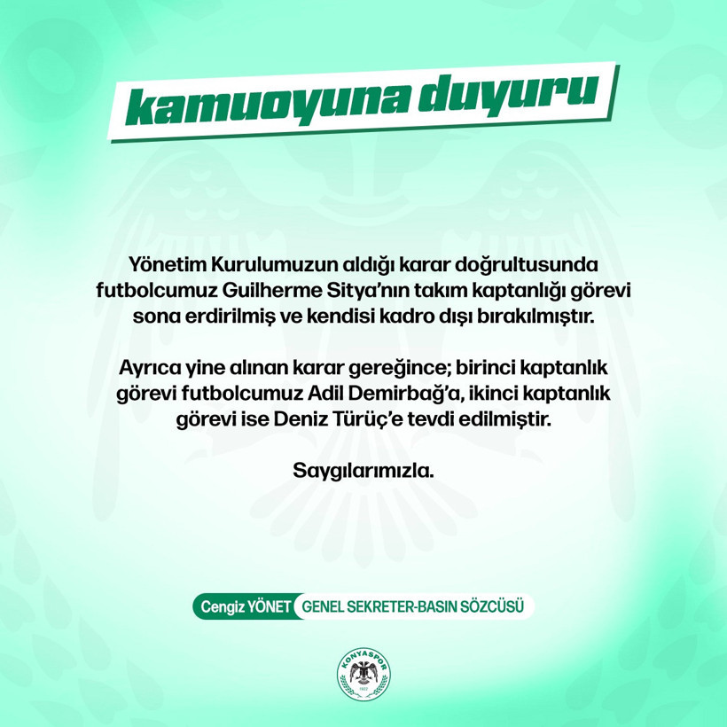 Galatasaray maçı öncesi, Konyaspor'dan kadro dışı kararı... - Resim : 1