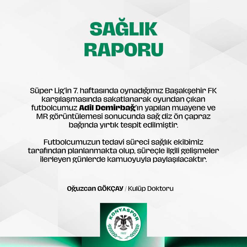 Konyaspor'da Adil Demirbağ şoku: Ön çapraz bağı yırtıldı - Resim : 1