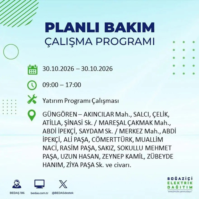 İstanbul'un 12 ilçesinde elektrik kesintisi yaşanacak - Resim : 1