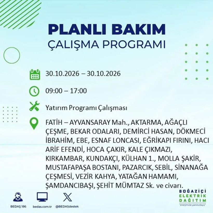 İstanbul'un 12 ilçesinde elektrik kesintisi yaşanacak - Resim : 2