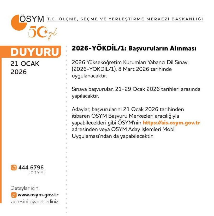ÖSYM açıkladı: 2026 YÖKDİL/1 başvuruları başladı - Resim : 2