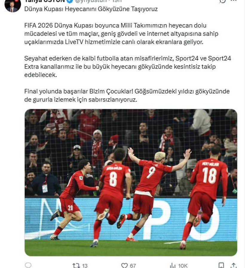 THY yolcuları dünya kupası maçlarını uçakta canlı izleyebilecek - Resim : 1