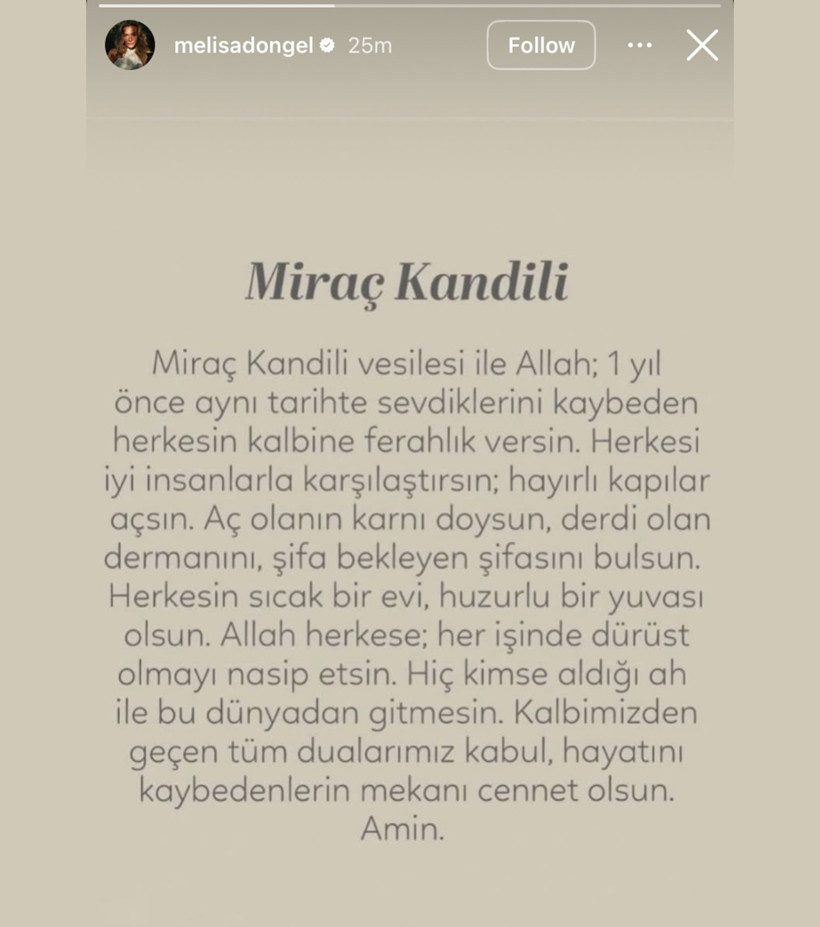 Test sonucu pozitif &ccedil;ıkmıştı: Melisa D&ouml;ngel&rsquo;den dikkat &ccedil;eken kandil paylaşımı - Resim : 2