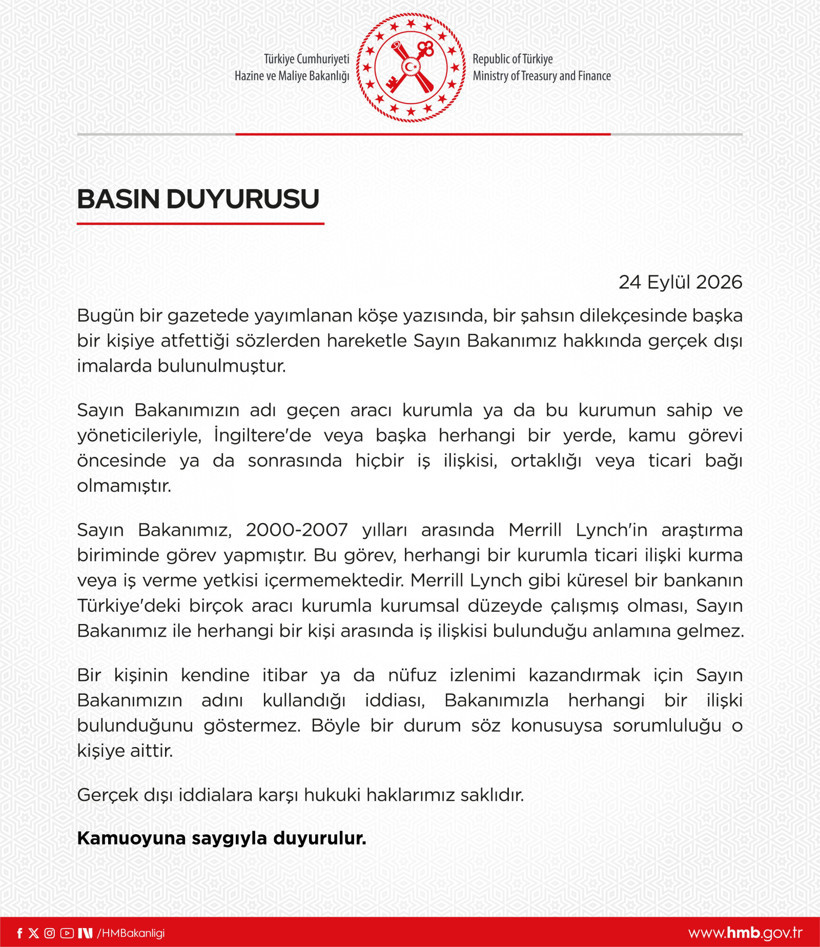 Hazine ve Maliye Bakanlığından "Şimşek" yalanlaması - Resim : 1