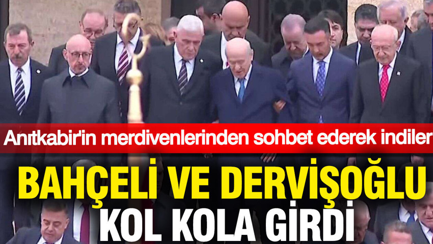 Bahçeli ve Dervişoğlu kol kola girdi: Anıtkabir'in merdivenlerinden beraber indiler