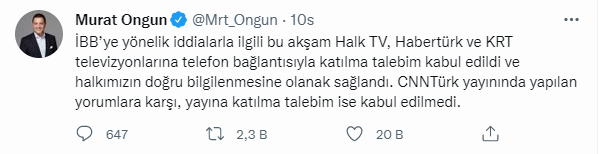 CNNTürk’ten İBB Sözcüsü Murat Ongun’a sansür. Bu kadar da yancı olmayın - Resim : 1