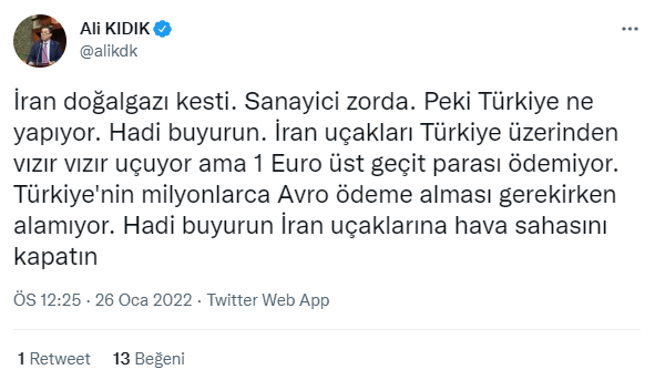 Doğalgazı kesen İran’ın uçaklarından alınması gereken para alınamıyor. Ali Kıdık büyük skandalı ortaya çıkardı - Resim : 1