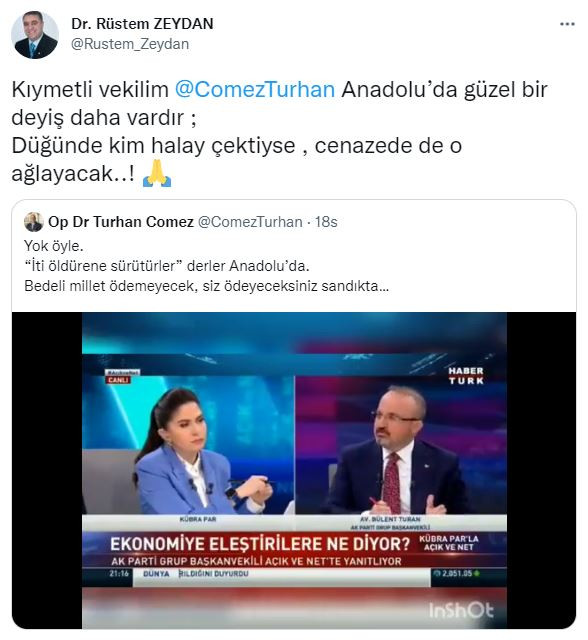 AKP'li Bülent Turan ''Evet kriz var. Bu bedeli beraber ödeyeceğiz'' dedi. Turhan Çömez atasözü ile yanıt verdi - Resim : 1
