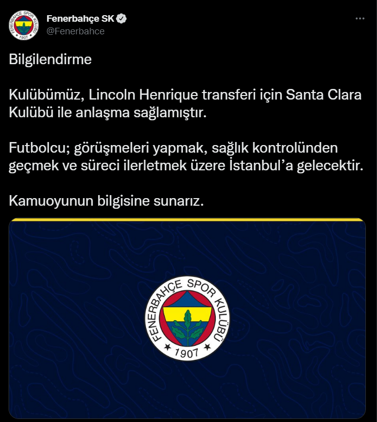 Fenerbahçe'den Lincoln Henrique açıklaması - Resim : 1