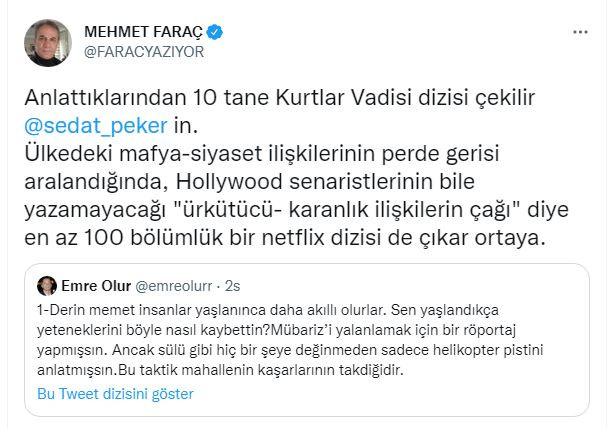 Sedat Peker'in arka arkaya attığı tweetlere Mehmet Faraç da müdahil oldu. Ürkütücü karanlık ilişkilere ne yapılması gerektiğini açıkladı - Resim : 1