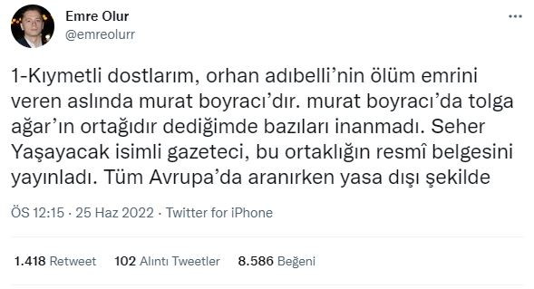 Sedat Peker bugün de arka arkaya tweetler atıp bir cinayeti anlattı. Her şeyi açığa çıkaracak yerin adresini verdi - Resim : 1