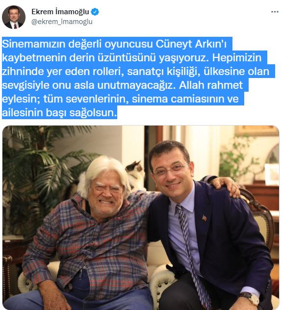 İmamoğlu’ndan Cüneyt Arkın için taziye mesajı - Resim : 1