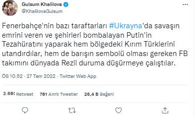 Fenerbahçe taraftarının Putinci olmasına Ukrayna'dan ses geldi. Gülsüm Khalilova Tepki gösterdi - Resim : 2