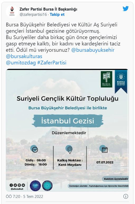 T&uuml;rk gen&ccedil;leri KYK'dan aldığı krediyi nasıl &ouml;deyeceğini kara kara d&uuml;ş&uuml;n&uuml;rken, AKP'li Bursa Belediyesi Suriyeli gen&ccedil;lere İstanbul'u gezdirecek - Resim : 2