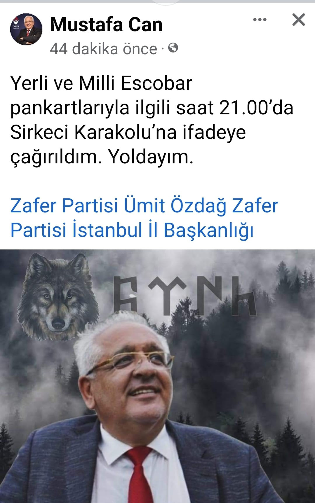 Yerli ve Milli Escobar pankartı nedeniyle Zafer Partisi İl Başkanı ifadeye &ccedil;ağrıldı - Resim : 1