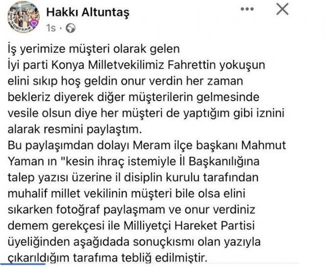 MHP'li isim İYİ Partili vekilin elini sıktı diye partisinden ihra&ccedil; edildiğini a&ccedil;ıkladı - Resim : 1