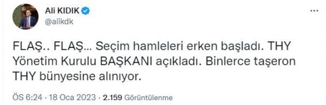 Ali Kıdık THY'de yaşanan flaş gelişmeyi paylaştı. Seçim hamleleri erken başladı dedi - Resim : 1