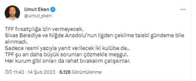 Ligden çekilmek isteyen 2 takımın başvurusunu TFF kabul etmedi. Umut Eken o takımları açıkladı - Resim : 1
