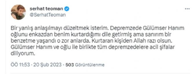 Serhat Teoman'dan a&ccedil;ıklama. Depremzede "Oğlumu enkazdan &ccedil;ıkardı" demişti - Resim : 4