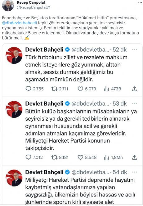 Gazeteci Recep Canpolat'tan maçlar seyircisiz oynatılsın diyen Bahçeli'ye karşı teklif - Resim : 2