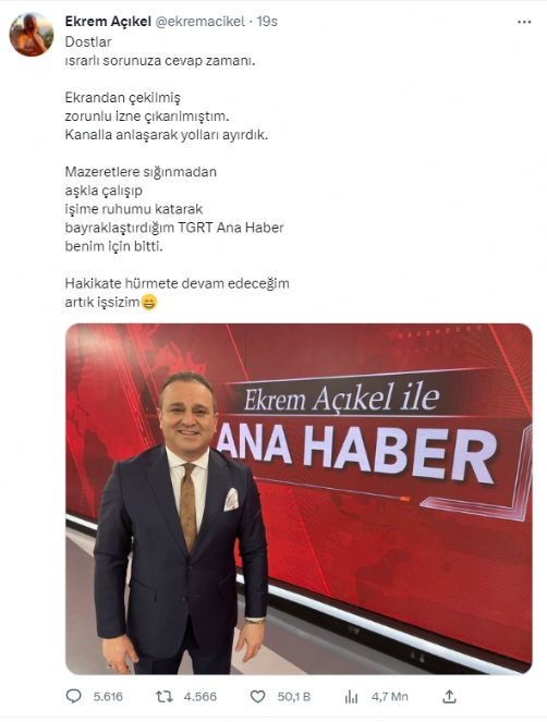 TGRT Haber'in doğrucu davutu Ekrem Açıkel başına geleni açıkladı. Gerçekleri söylediği için zorunlu izne çıkartılmıştı - Resim : 1
