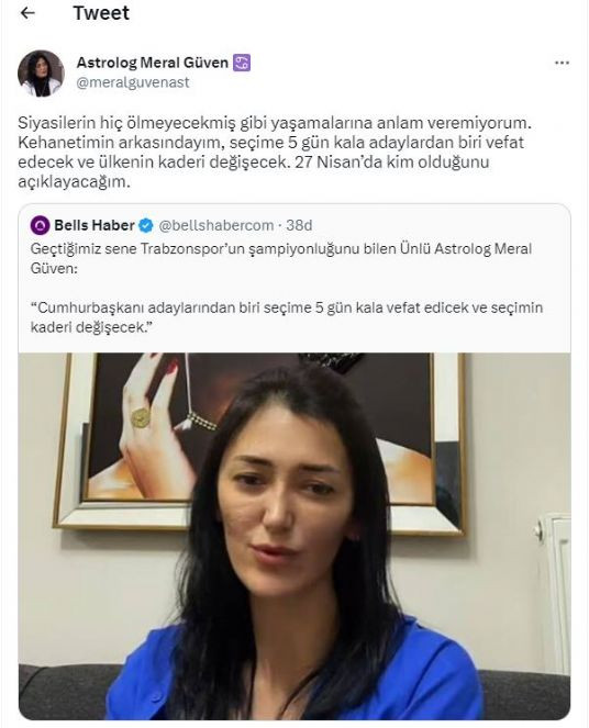 Seçimden 5 gün önce bir Cumhurbaşkanı adayı ölecek demişti. Ünlü astrolog ölecek adayı ne zaman duyuracağını da açıkladı - Resim : 1