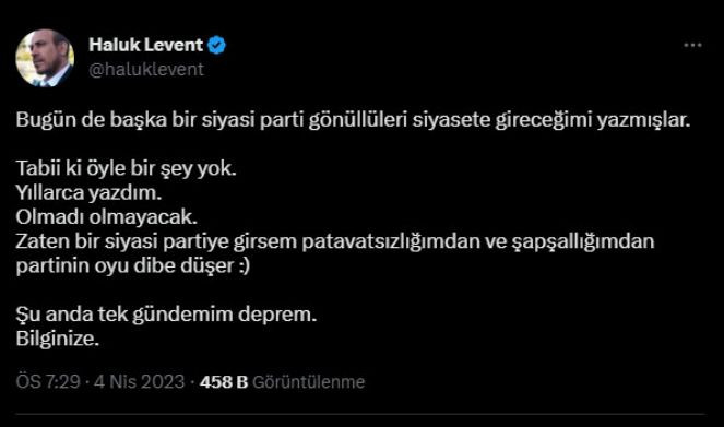 Haluk Levent siyasete mi giriyor. Hakkındaki iddialara yanıt verdi - Resim : 1